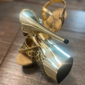 Pleaser Leopard Print Heels with Gold Accents